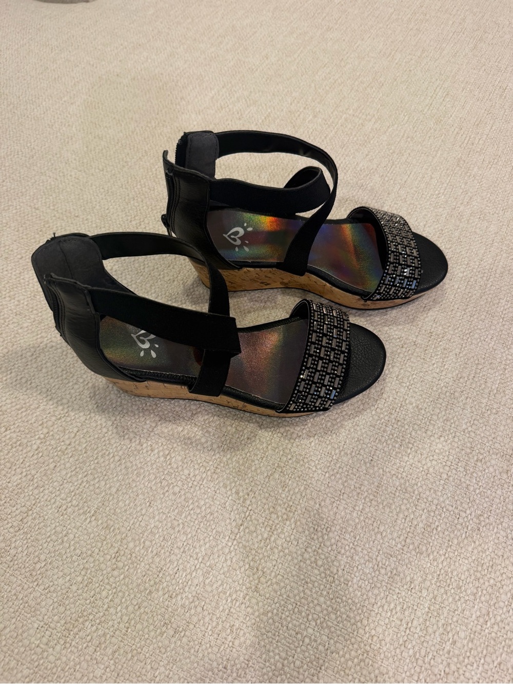 Justice Black Wedge Sandals with Sparkle Strap